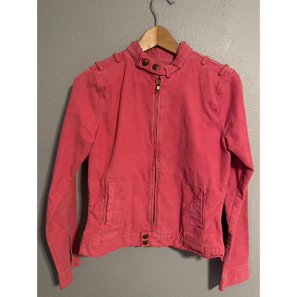 Lucky Brand Jackets & Blazers - Lucky Brand Jacket Womens Medium Pink Corduroy Moto Full Zip Snap Collar Y2K